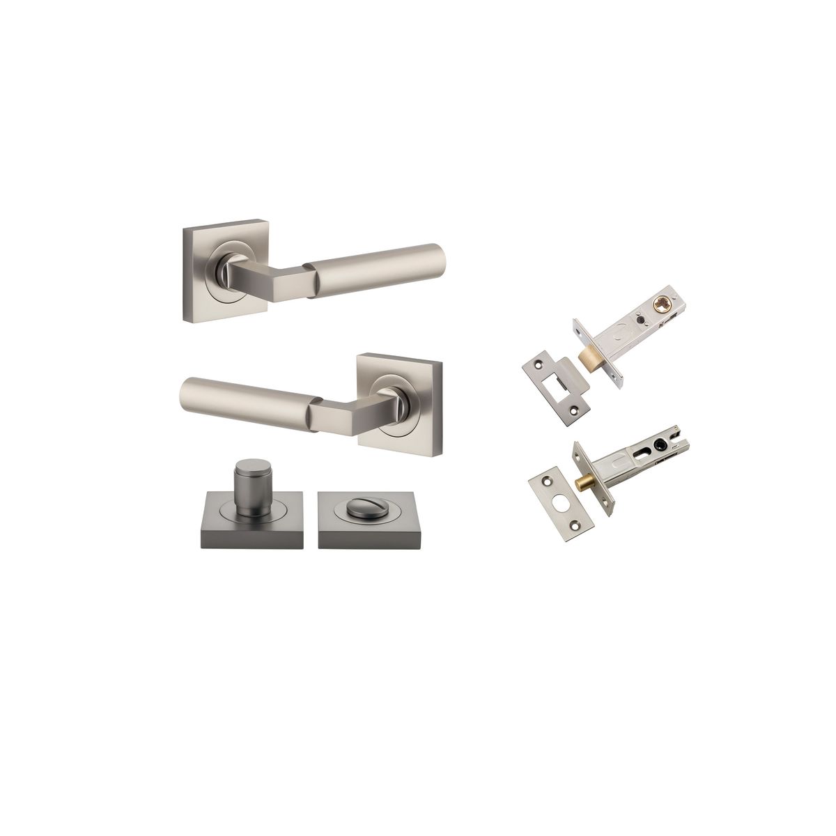Iver Berlin Door Lever Rose Square Concealed Fix Pair, Passage Kit, Privacy Kit , Entrance Kit with High Security Lock -Satin Nickel