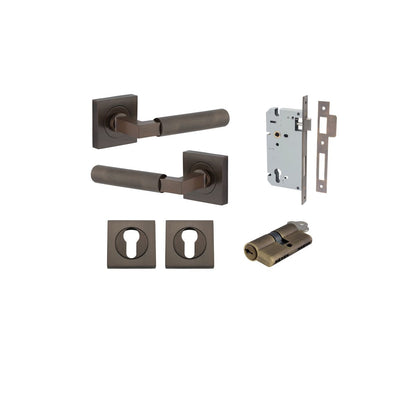 Iver Brunswick  Door Lever Rose Square Concealed Fix Pair, Passage Kit, Privacy Kit , Entrance Kit with High Security Lock - Signature Brass