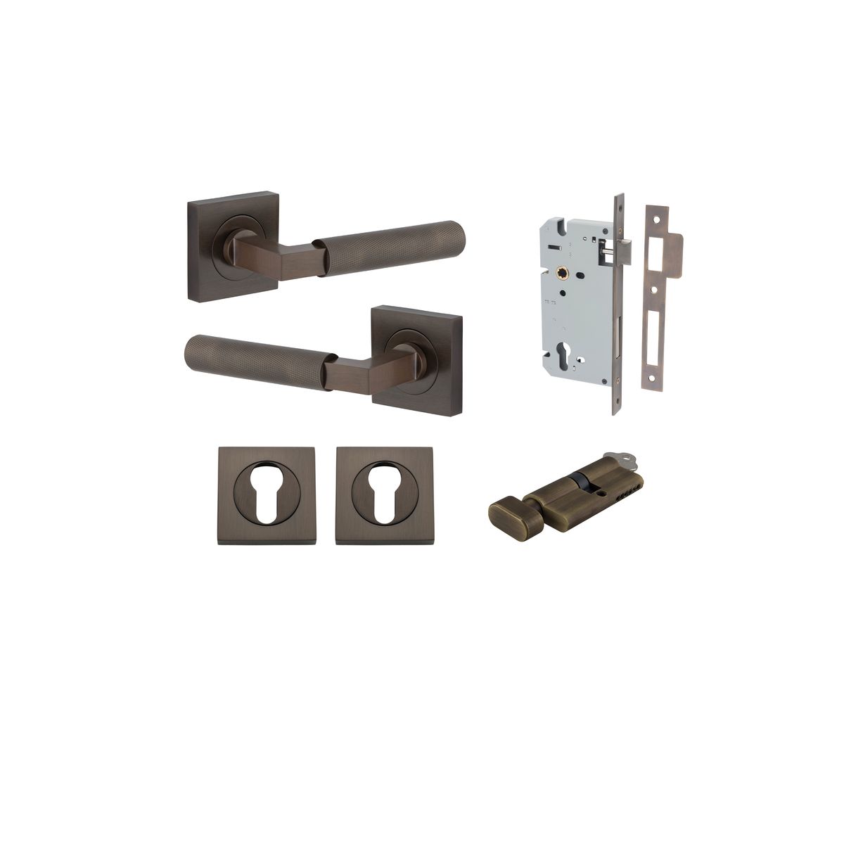 Iver Brunswick  Door Lever Rose Square Concealed Fix Pair, Passage Kit, Privacy Kit , Entrance Kit with High Security Lock - Signature Brass