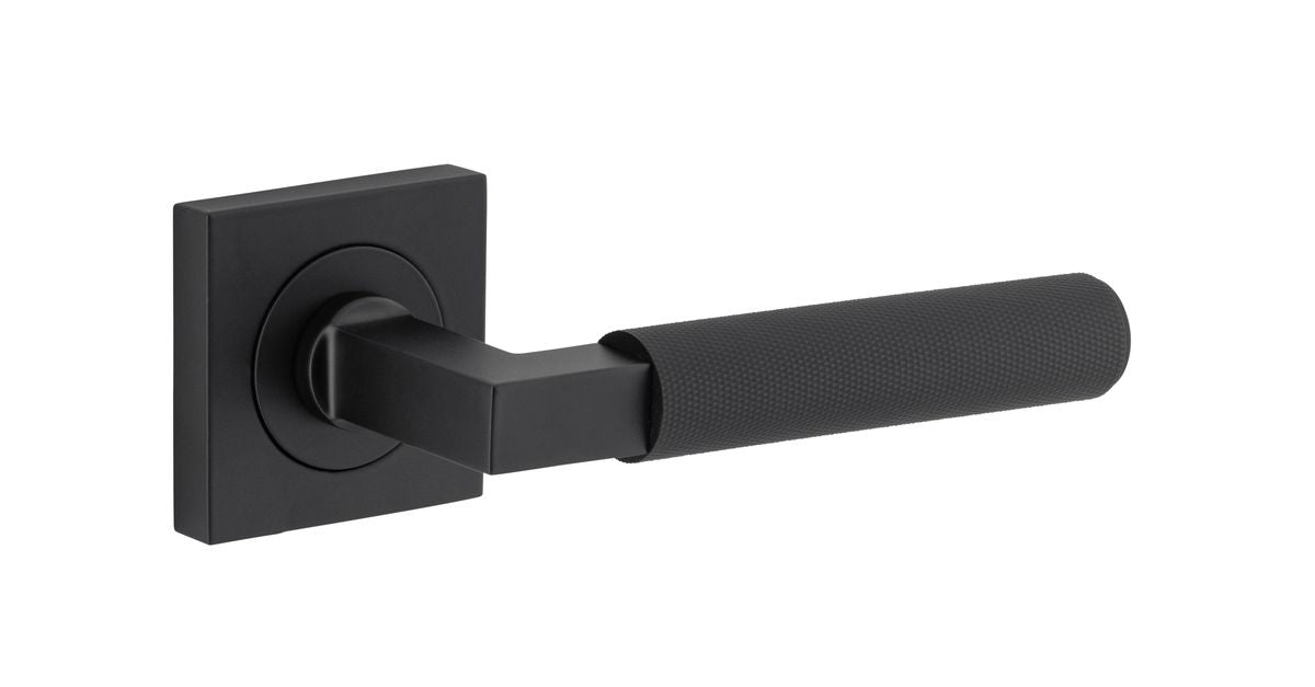 Iver Brunswick  Door Lever Rose Square Concealed Fix Pair, Passage Kit, Privacy Kit , Entrance Kit with High Security Lock -Matt Black