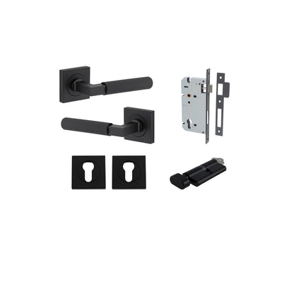 Iver Brunswick  Door Lever Rose Square Concealed Fix Pair, Passage Kit, Privacy Kit , Entrance Kit with High Security Lock -Matt Black