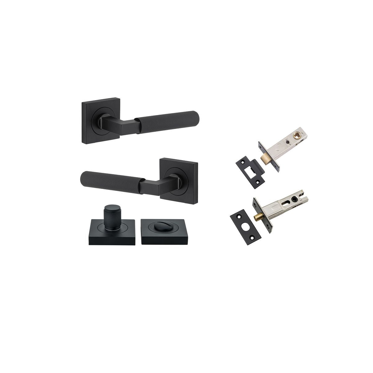 Iver Brunswick  Door Lever Rose Square Concealed Fix Pair, Passage Kit, Privacy Kit , Entrance Kit with High Security Lock -Matt Black