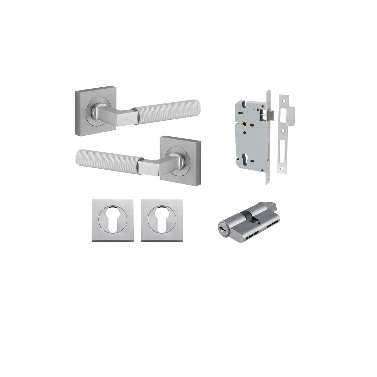 Iver Brunswick  Door Lever Rose Square Concealed Fix Pair, Passage Kit, Privacy Kit , Entrance Kit with High Security Lock -Brushed Chrome