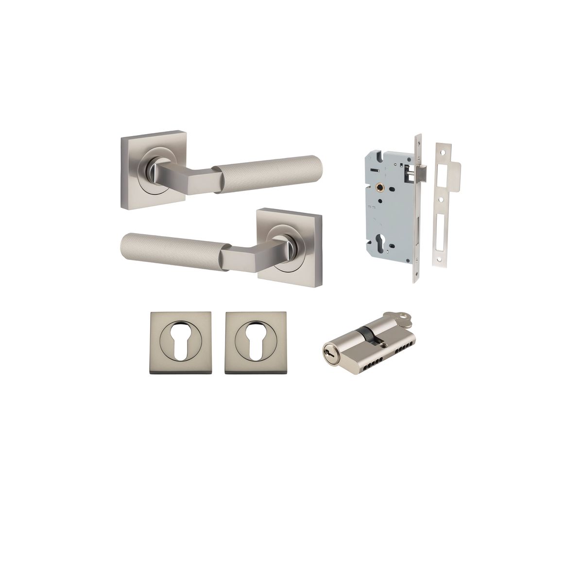 Iver Brunswick  Door Lever Rose Square Concealed Fix Pair, Passage Kit, Privacy Kit , Entrance Kit with High Security Lock - Satin Nickel