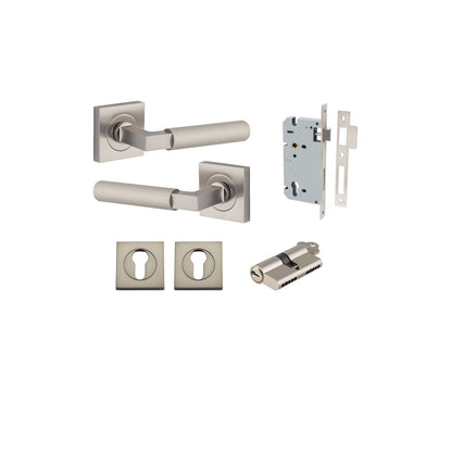 Iver Brunswick  Door Lever Rose Square Concealed Fix Pair, Passage Kit, Privacy Kit , Entrance Kit with High Security Lock - Satin Nickel