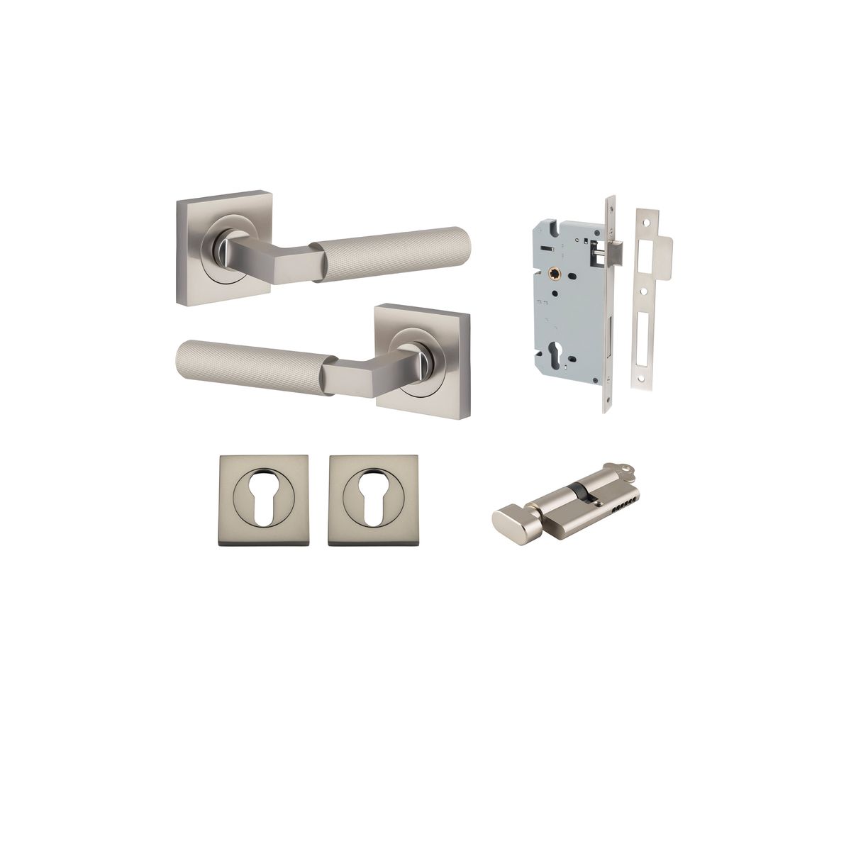 Iver Brunswick  Door Lever Rose Square Concealed Fix Pair, Passage Kit, Privacy Kit , Entrance Kit with High Security Lock - Satin Nickel