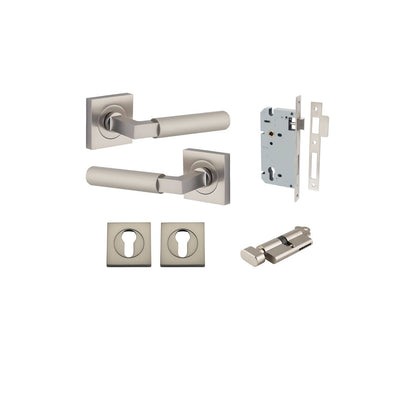 Iver Brunswick  Door Lever Rose Square Concealed Fix Pair, Passage Kit, Privacy Kit , Entrance Kit with High Security Lock - Satin Nickel