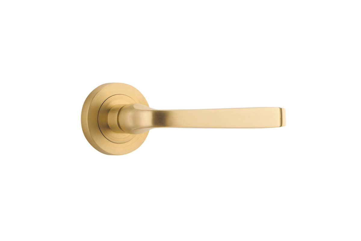 Iver Annecy Door Lever Rose Round Concealed Fix Pair, Passage Kit, Privacy Kit , Entrance Kit with High Security Lock - Brushed Brass