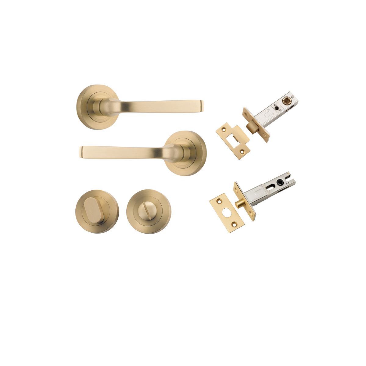 Iver Annecy Door Lever Rose Round Concealed Fix Pair, Passage Kit, Privacy Kit , Entrance Kit with High Security Lock - Brushed Brass