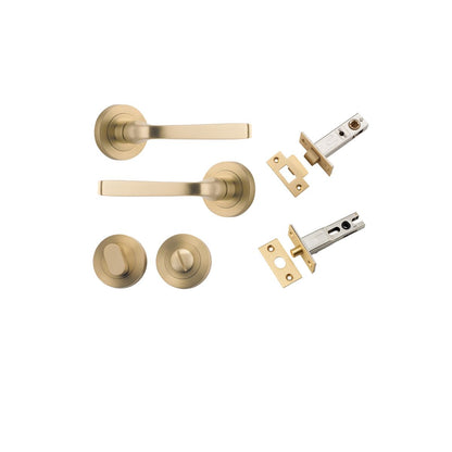 Iver Annecy Door Lever Rose Round Concealed Fix Pair, Passage Kit, Privacy Kit , Entrance Kit with High Security Lock - Brushed Brass
