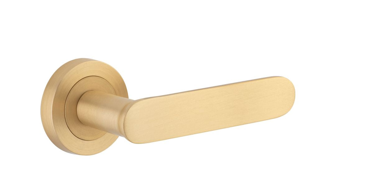 Iver Bronte Door Lever Rose Round Concealed Fix Pair, Passage Kit, Privacy Kit , Entrance Kit with High Security Lock - Brushed Brass