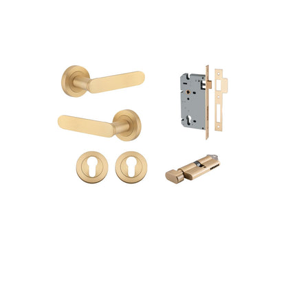 Iver Bronte Door Lever Rose Round Concealed Fix Pair, Passage Kit, Privacy Kit , Entrance Kit with High Security Lock - Brushed Brass