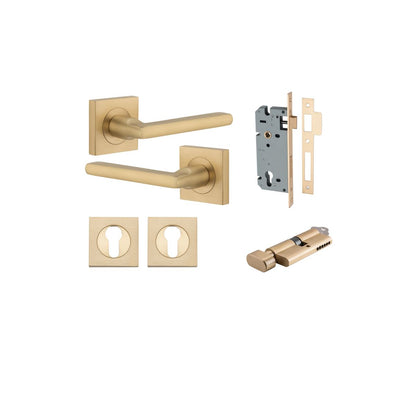 Iver Baltimore Door Knob Rose Square Concealed Fix Pair, Passage Kit, Privacy Kit , Entrance Kit with High Security Lock - Brushed Brass