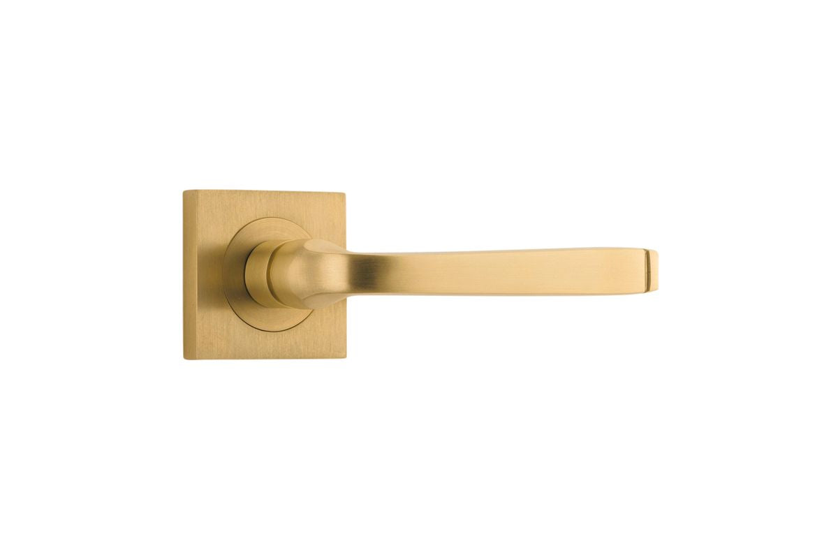 Iver Annecy Door Lever Rose Square Concealed Fix Pair, Passage Kit, Privacy Kit , Entrance Kit with High Security Lock -Brushed Brass