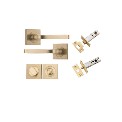 Iver Annecy Door Lever Rose Square Concealed Fix Pair, Passage Kit, Privacy Kit , Entrance Kit with High Security Lock -Brushed Brass