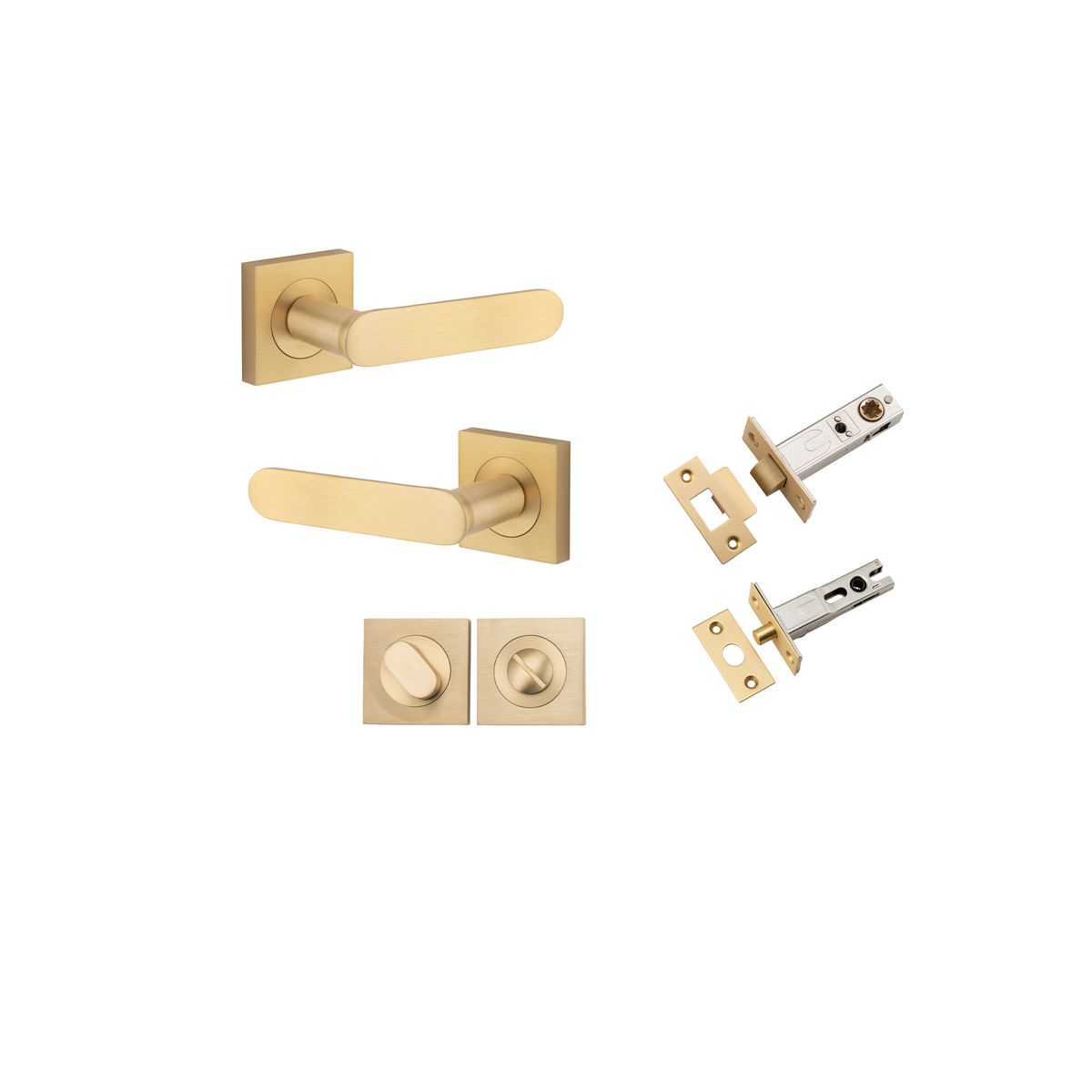 Iver Bronte Door Lever Square Rose Concealed Fix Pair, Passage Kit, Privacy Kit , Entrance Kit with High Security Lock -  Brushed Brass