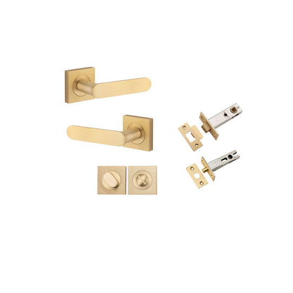 Iver Bronte Door Lever Square Rose Concealed Fix Pair, Passage Kit, Privacy Kit , Entrance Kit with High Security Lock -  Brushed Brass