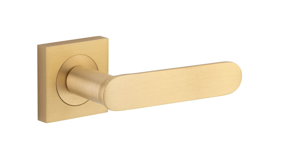 Iver Bronte Door Lever Square Rose Concealed Fix Pair, Passage Kit, Privacy Kit , Entrance Kit with High Security Lock -  Brushed Brass