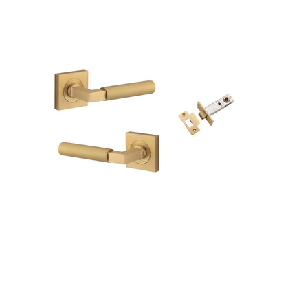 Iver Berlin Door Lever Rose Square Concealed Fix Pair, Passage Kit, Privacy Kit , Entrance Kit with High Security Lock -Brushed Brass
