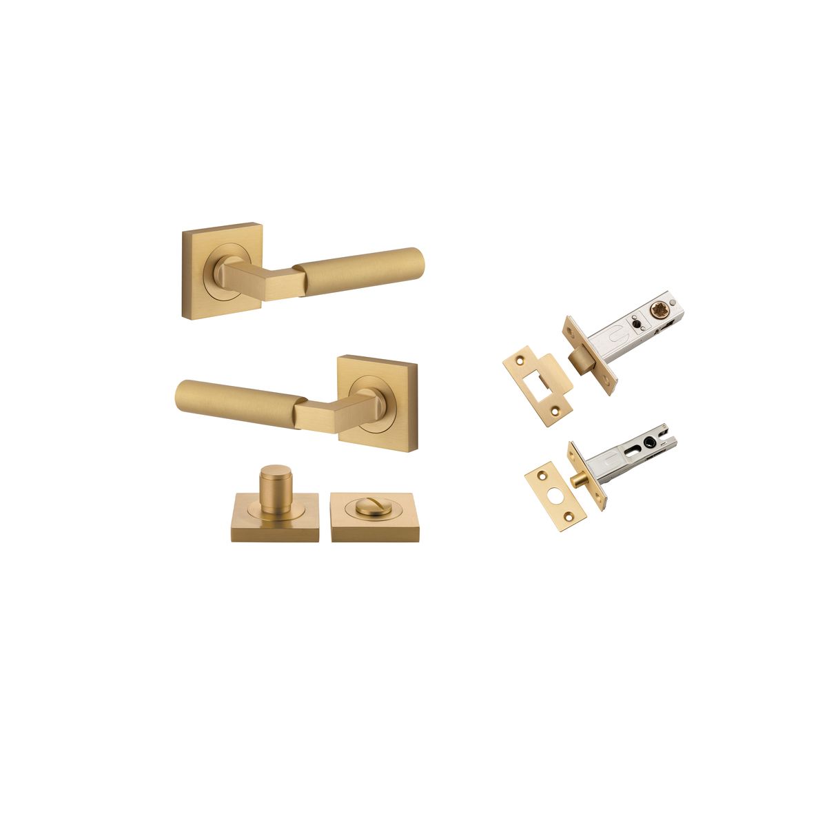 Iver Berlin Door Lever Rose Square Concealed Fix Pair, Passage Kit, Privacy Kit , Entrance Kit with High Security Lock -Brushed Brass