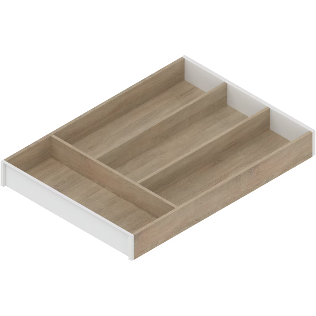 BLUM AMBIA-LINE CUTLERY INSERT Width 300mm, Length 450 ,500 & 550mm( length 3 option) x Height M 106mm Wood design for NL Available in :Silk White,Orion Grey and Terra Black