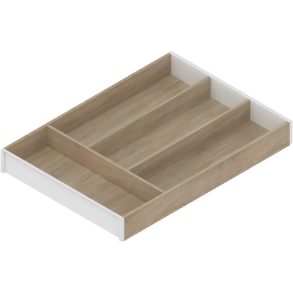 BLUM AMBIA-LINE CUTLERY INSERT Width 300mm, Length 450 ,500 & 550mm( length 3 option) x Height M 106mm Wood design for NL Available in :Silk White,Orion Grey and Terra Black