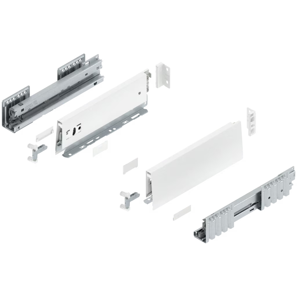 Blum Merivobox Kitset M Height 108mm - 40kg & 70kg  Length Available in 6 sizes : 270mm ,350mm ,400mm ,450mm ,500mm & 550mm