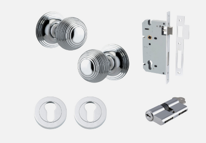 Iver Guildford Door Knob 0224 Round Rose Polished Chrome - Passage kit ,Privacy kit & Entrance Kit (Dual Function 5 pin and Key Thumb 6 Pin)