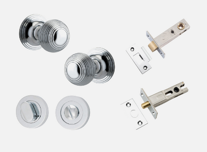 Iver Guildford Door Knob 0224 Round Rose Polished Chrome - Passage kit ,Privacy kit & Entrance Kit (Dual Function 5 pin and Key Thumb 6 Pin)