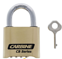 Carbine Australia Combination Padlock 4 Wheel Brass Body, Twin Ball Locking 7.9mm x 26mm x 50mm & 7.9mm x 60mm x 50mm Molybdeum Shackle - Brass