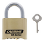 Carbine Australia Combination Padlock 4 Wheel Brass Body, Twin Ball Locking 7.9mm x 26mm x 50mm & 7.9mm x 60mm x 50mm Molybdeum Shackle - Brass