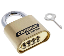 Carbine Australia Combination Padlock 4 Wheel Brass Body, Twin Ball Locking 7.9mm x 26mm x 50mm & 7.9mm x 60mm x 50mm Molybdeum Shackle - Brass