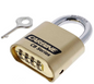 Carbine Australia Combination Padlock 4 Wheel Brass Body, Twin Ball Locking 7.9mm x 26mm x 50mm & 7.9mm x 60mm x 50mm Molybdeum Shackle - Brass