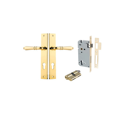 Iver Sarlat  Door Lever Rectangular Latch Pair, Passage Kit, Privacy Kit , Entrance Kit with High Security Lock -Polished Brass