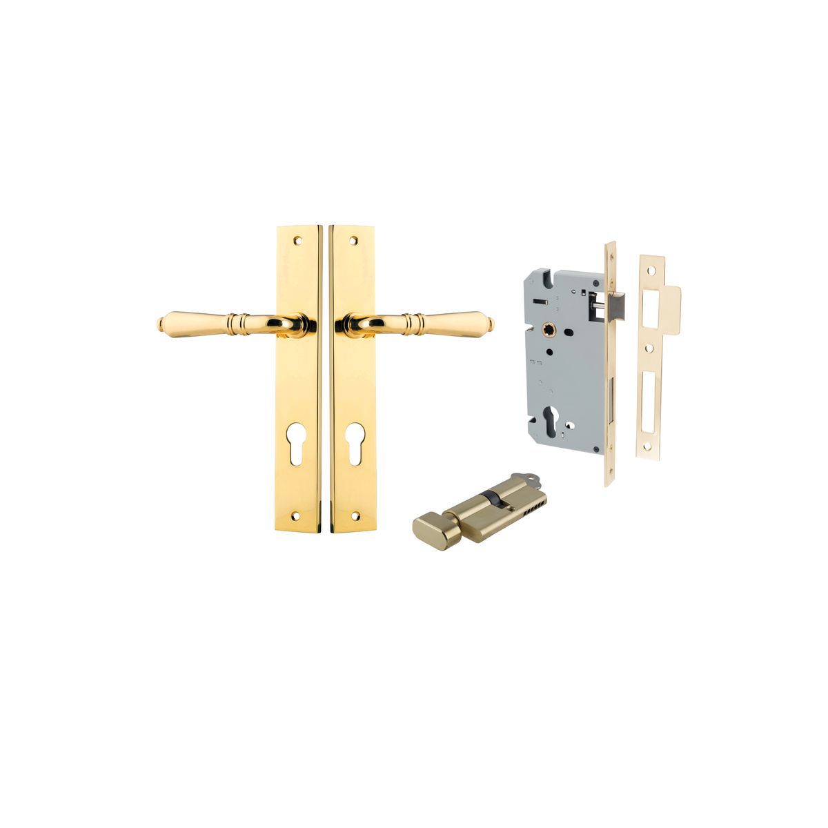 Iver Sarlat  Door Lever Rectangular Latch Pair, Passage Kit, Privacy Kit , Entrance Kit with High Security Lock -Polished Brass