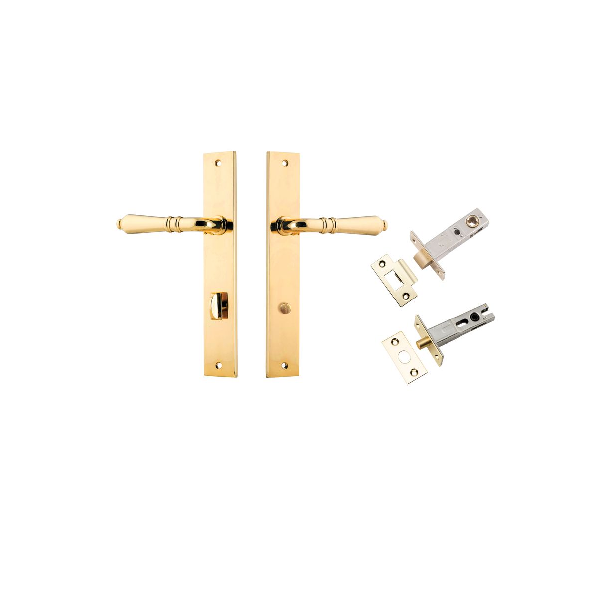 Iver Sarlat  Door Lever Rectangular Latch Pair, Passage Kit, Privacy Kit , Entrance Kit with High Security Lock -Polished Brass