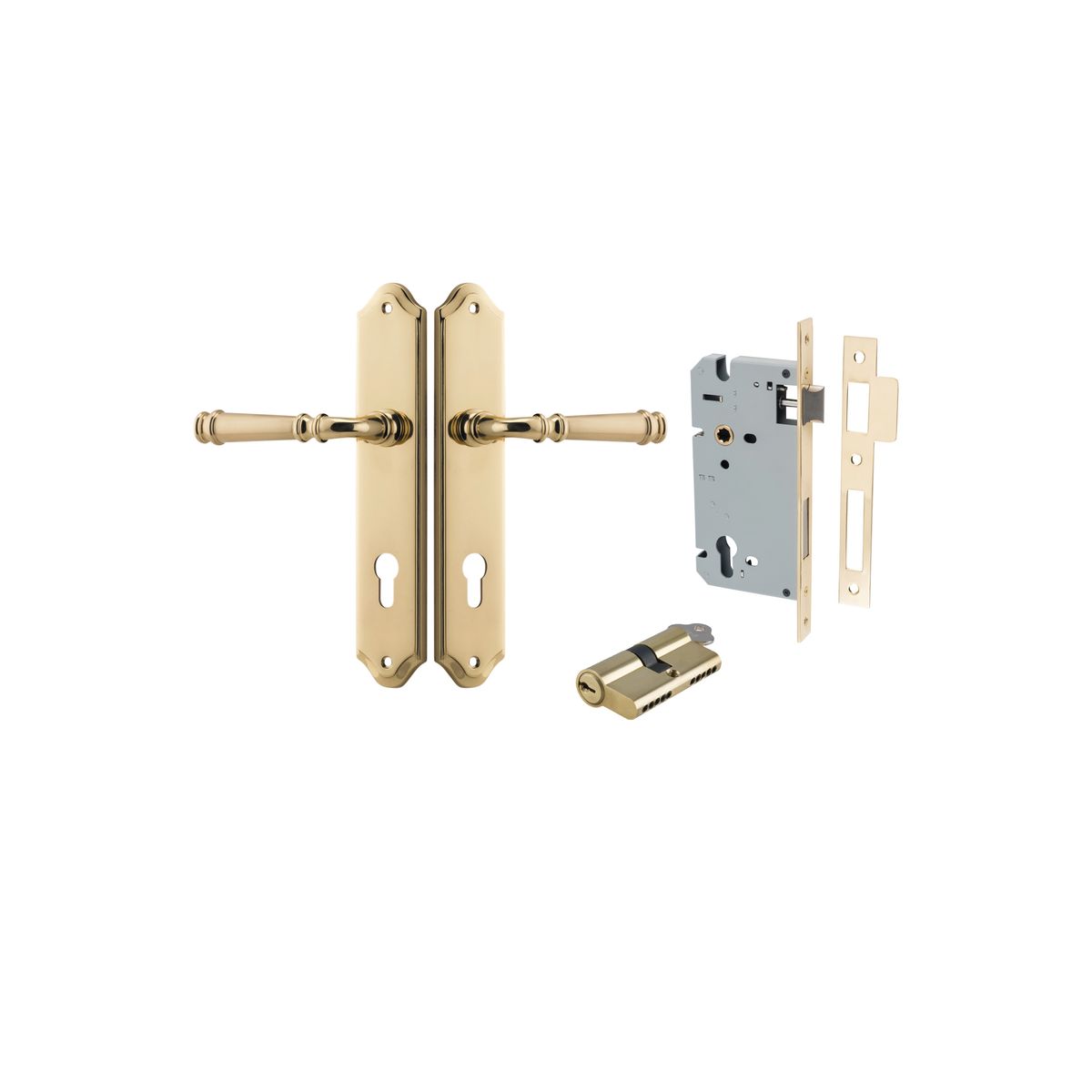 Iver Verona Door Lever Shouldered Latch Pair, Passage Kit, Privacy Kit , Entrance Kit with High Security Lock -Polished Brass