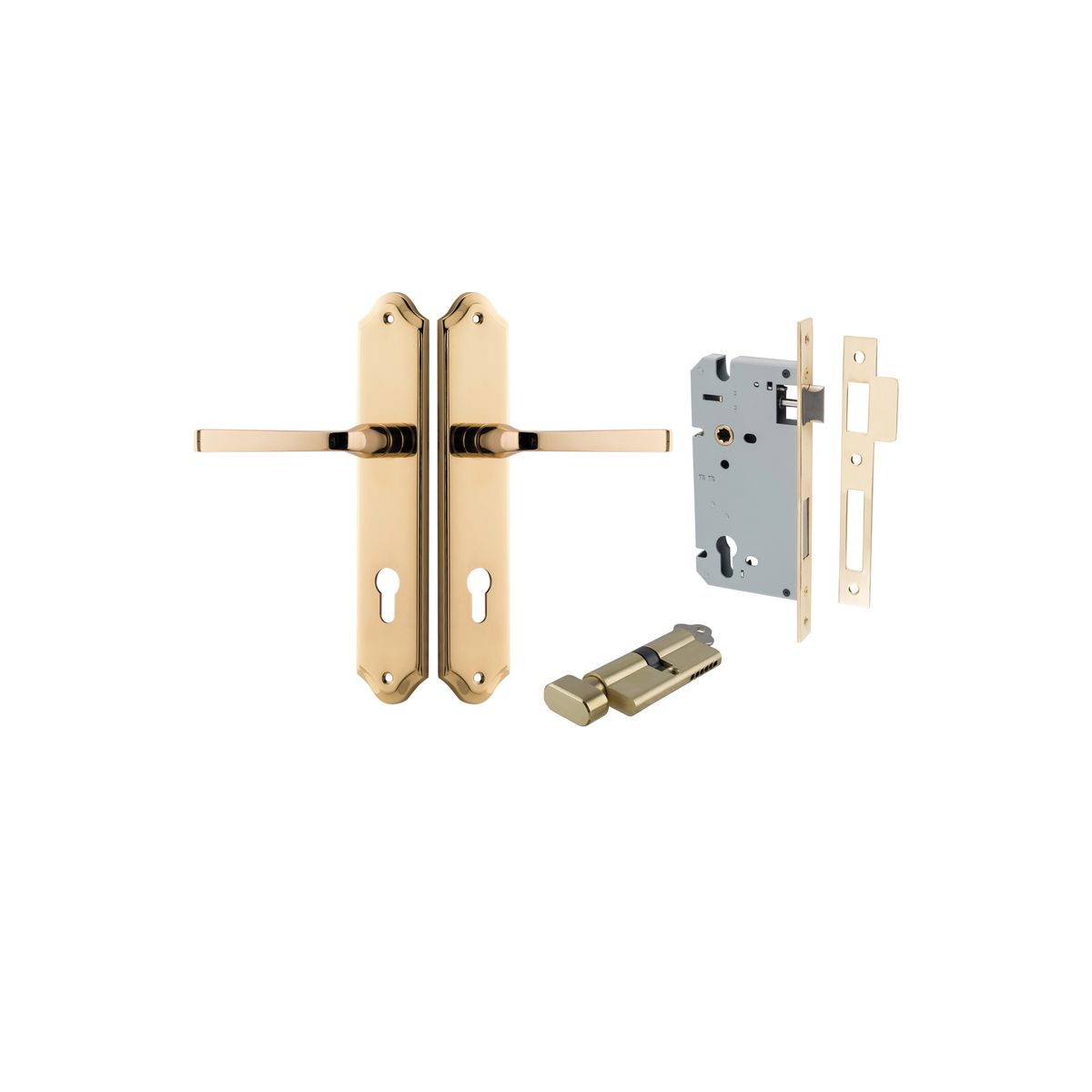 Iver Annecy Door Lever Shouldered Latch Pair, Passage Kit, Privacy Kit , Entrance Kit with High Security Lock - Polished Brass