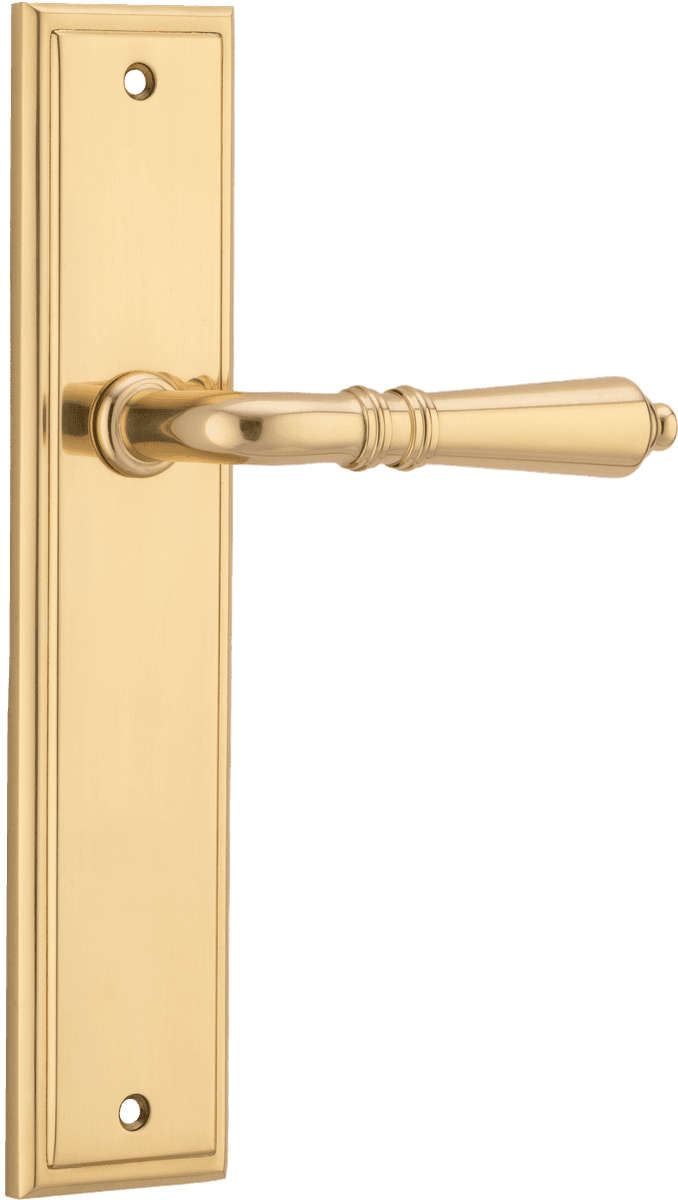 Iver Sarlat  Door Lever Stepped Latch Pair, Passage Kit, Privacy Kit , Entrance Kit with High Security Lock - Polished Brass