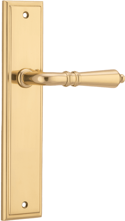 Iver Sarlat  Door Lever Stepped Latch Pair, Passage Kit, Privacy Kit , Entrance Kit with High Security Lock - Polished Brass