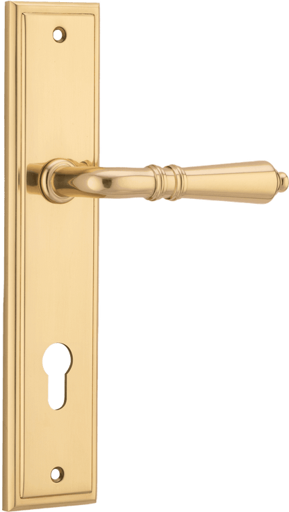 Iver Sarlat  Door Lever Stepped Latch Pair, Passage Kit, Privacy Kit , Entrance Kit with High Security Lock - Polished Brass