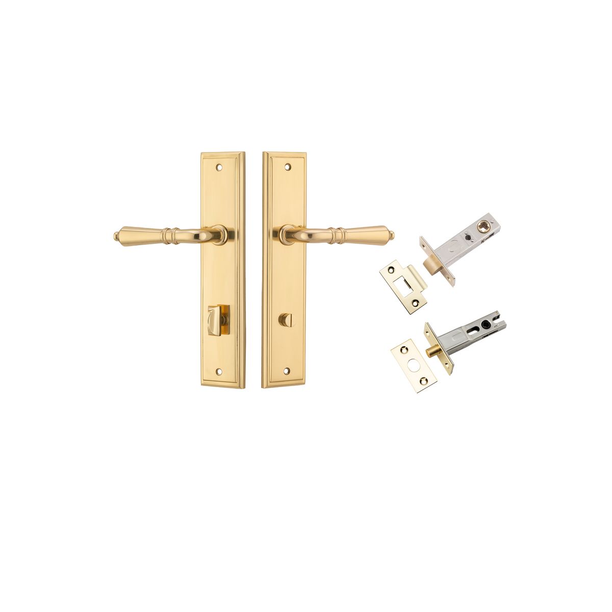Iver Sarlat  Door Lever Stepped Latch Pair, Passage Kit, Privacy Kit , Entrance Kit with High Security Lock - Polished Brass
