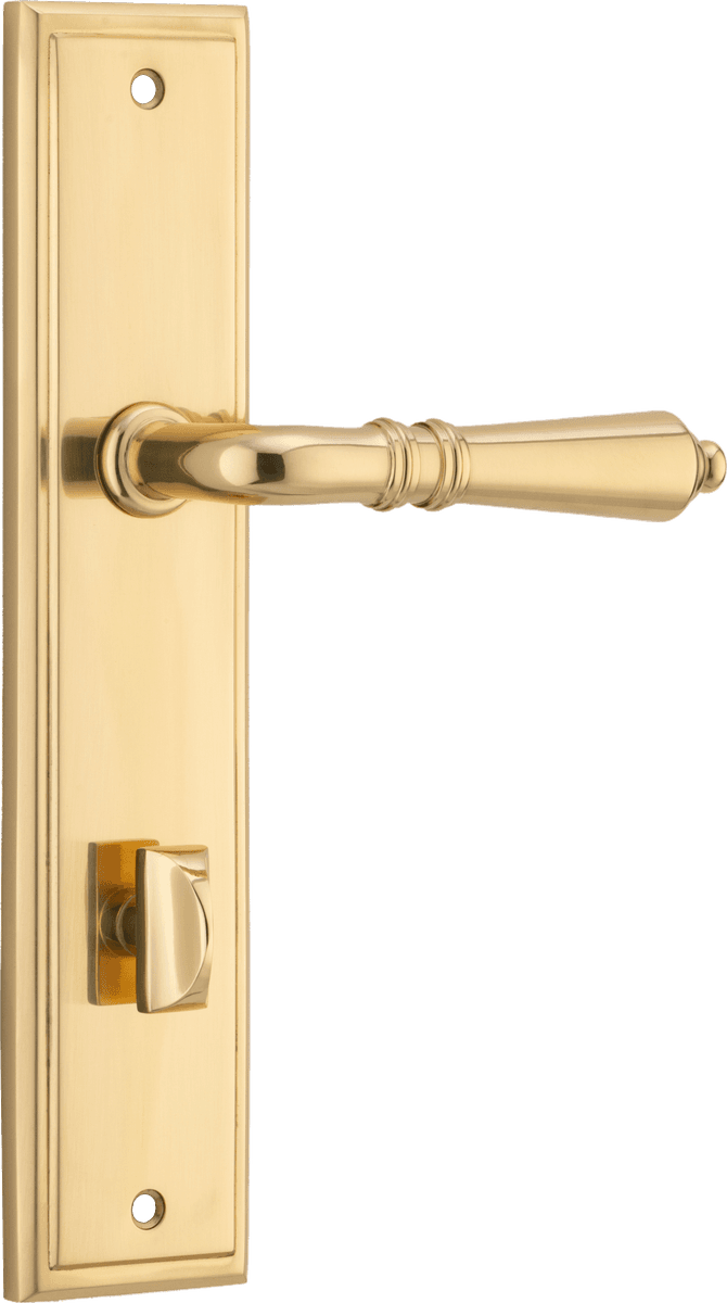 Iver Sarlat  Door Lever Stepped Latch Pair, Passage Kit, Privacy Kit , Entrance Kit with High Security Lock - Polished Brass