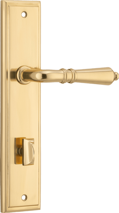 Iver Sarlat  Door Lever Stepped Latch Pair, Passage Kit, Privacy Kit , Entrance Kit with High Security Lock - Polished Brass