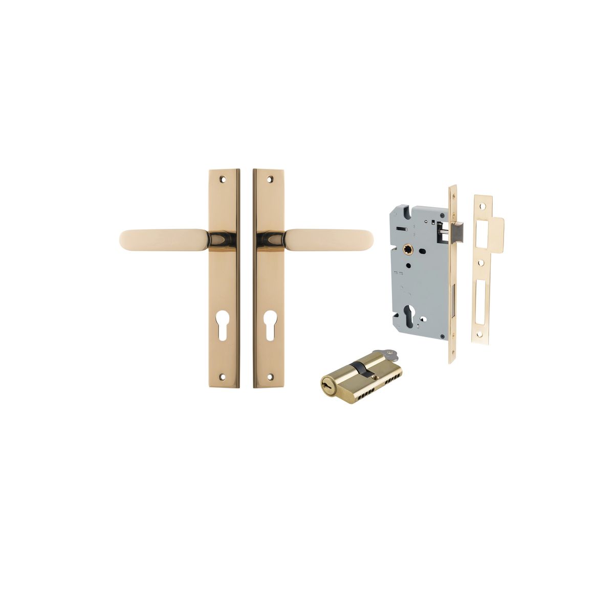 Iver Bronte Door Lever Rectangular Latch Pair, Passage Kit, Privacy Kit , Entrance Kit with High Security Lock - Polished Brass