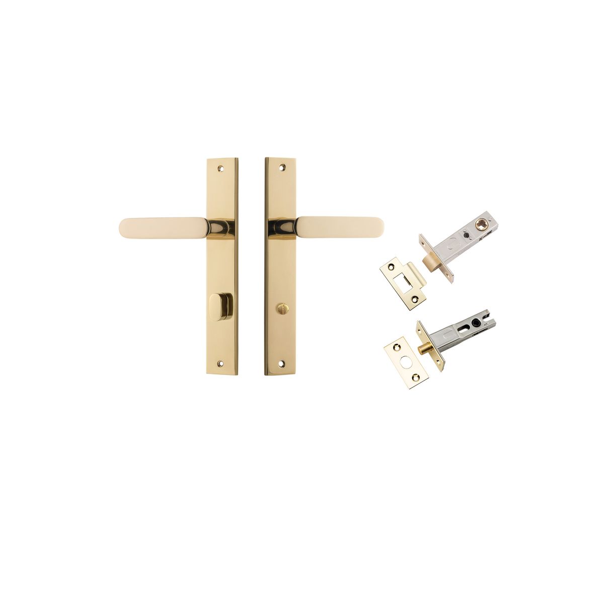 Iver Bronte Door Lever Rectangular Latch Pair, Passage Kit, Privacy Kit , Entrance Kit with High Security Lock - Polished Brass