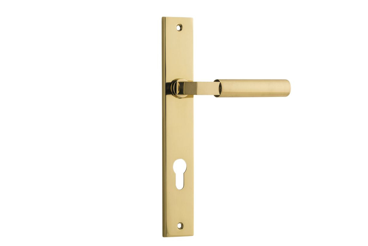 Iver Berlin Door Lever Rectangular Latch Pair, Passage Kit, Privacy Kit , Entrance Kit with High Security Lock -Polished Brass