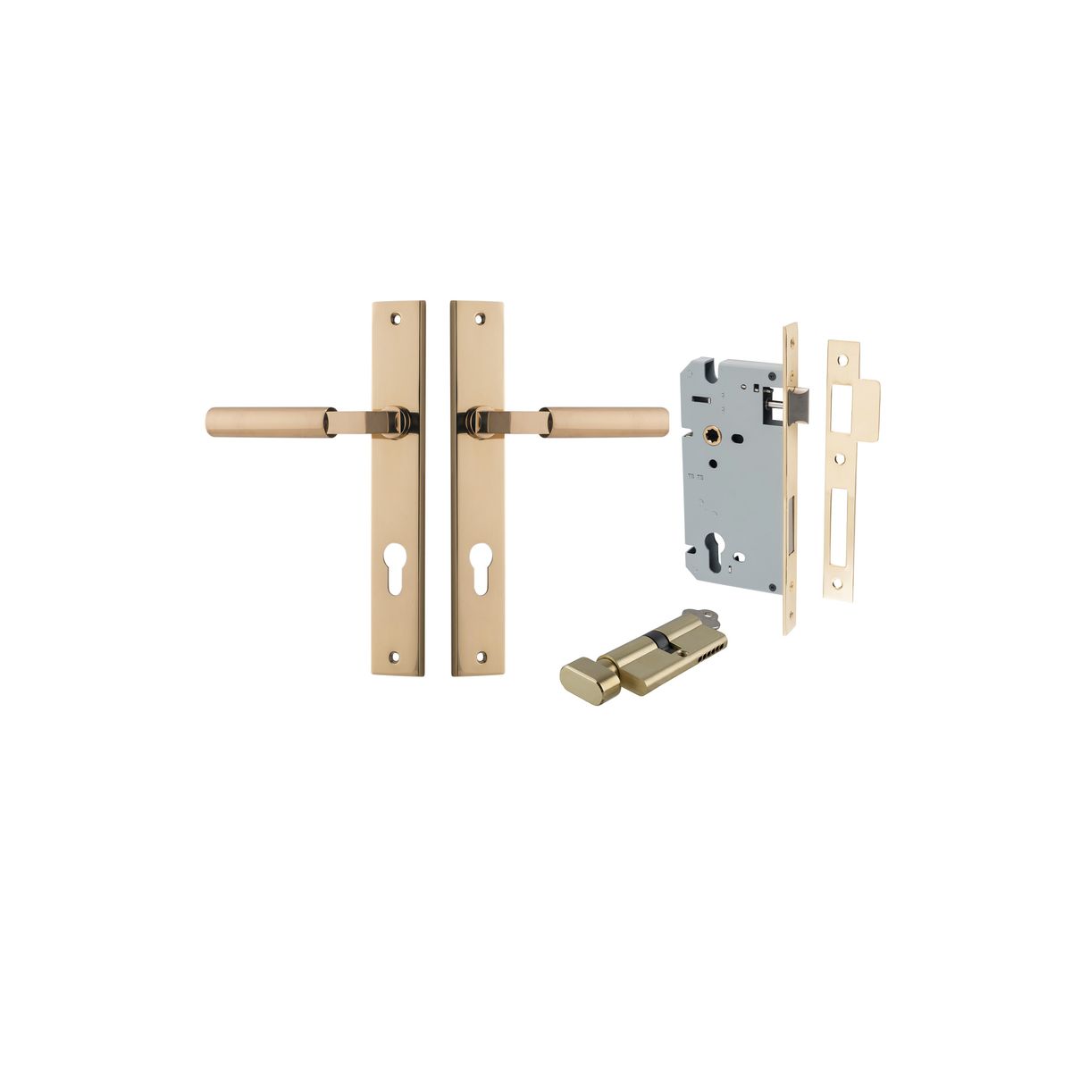 Iver Berlin Door Lever Rectangular Latch Pair, Passage Kit, Privacy Kit , Entrance Kit with High Security Lock -Polished Brass