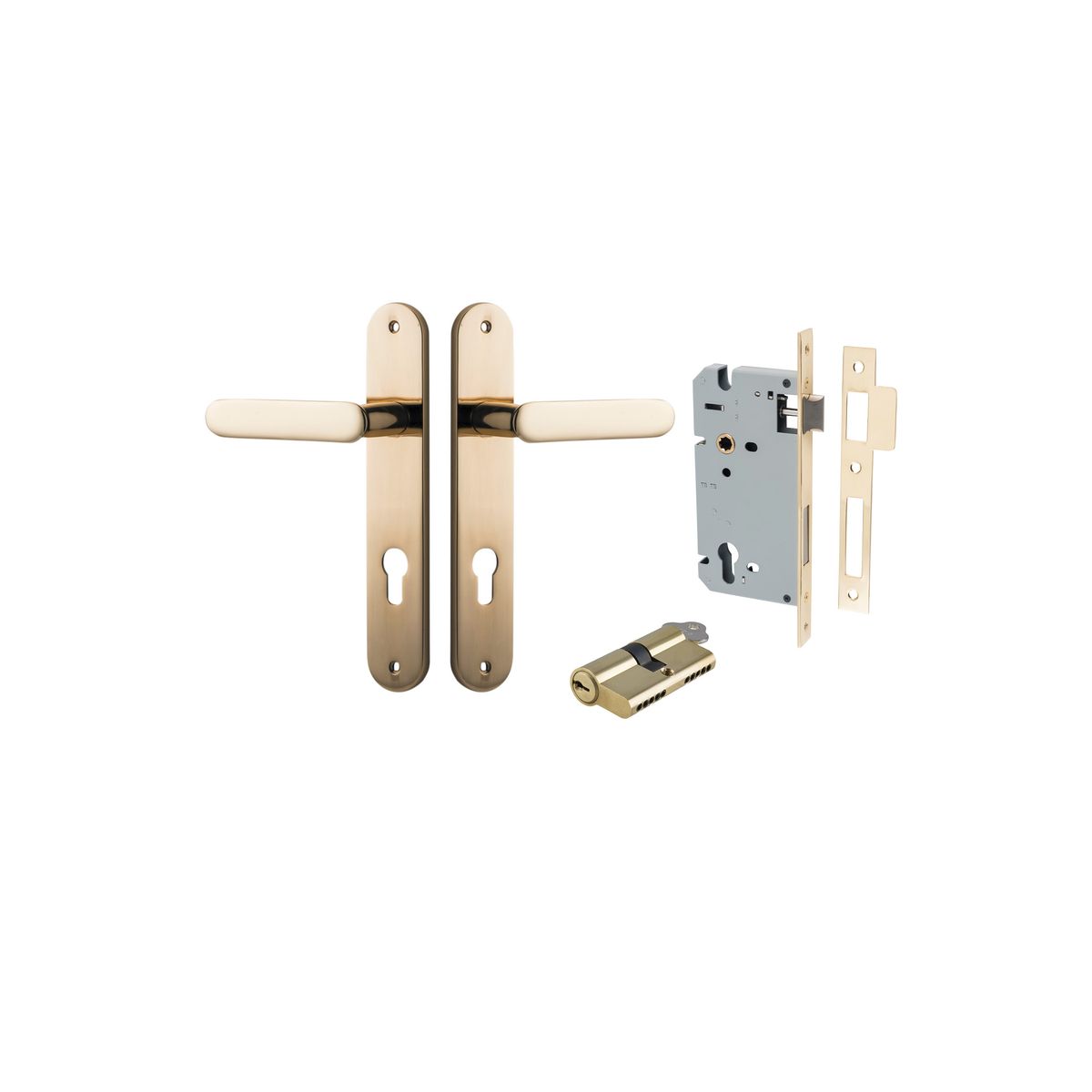 Iver Bronte Door Lever Oval Latch Pair, Passage Kit, Privacy Kit , Entrance Kit with High Security Lock - Polished Brass