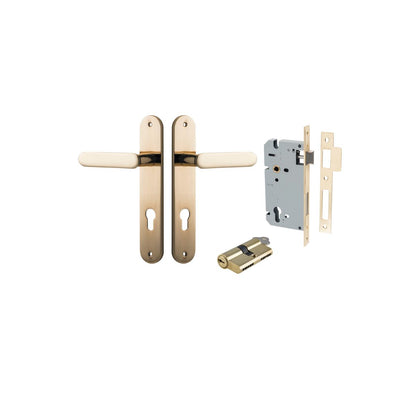 Iver Bronte Door Lever Oval Latch Pair, Passage Kit, Privacy Kit , Entrance Kit with High Security Lock - Polished Brass
